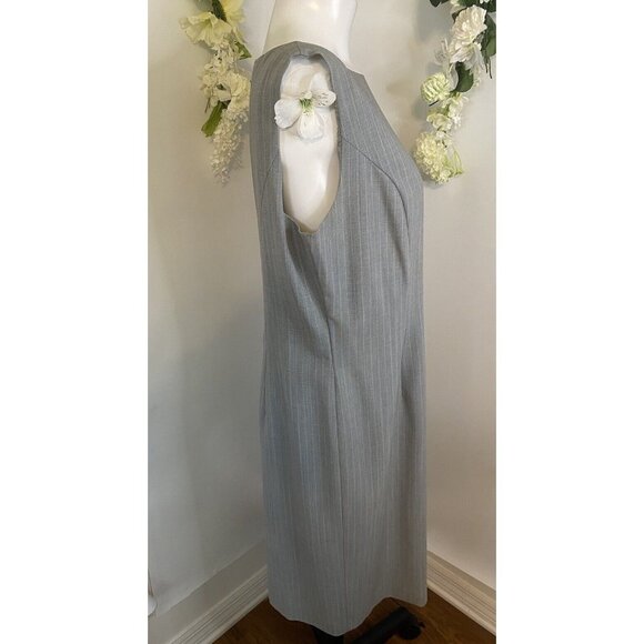 Vintage St Michael Marks Spencer 2 Piece Dress & Coat Set Gray Pinstripe Sz 16 - Picture 12 of 16